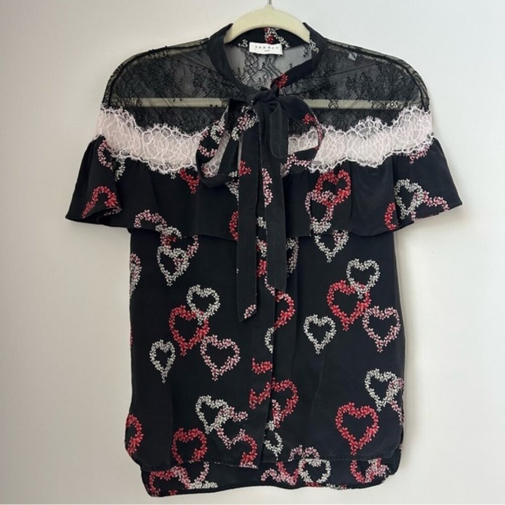 Sandro Hearts and Lace Silk Shirt - Picture 5 of 12